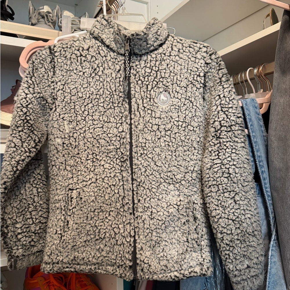 Gray Sherpa Zip-Up Jacket with Ice-skate